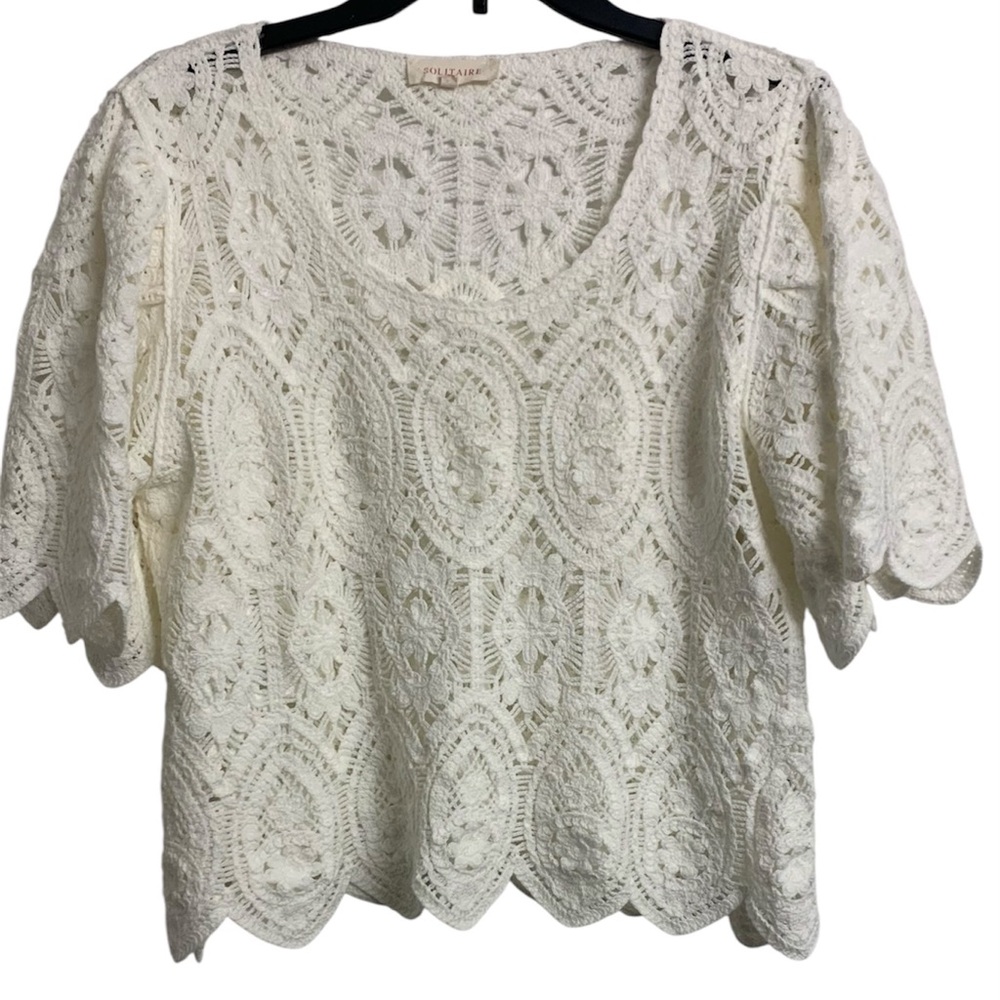 Solitaire M Crochet Woven‎ Floral Cotton Crop Cardigan Cottagecore